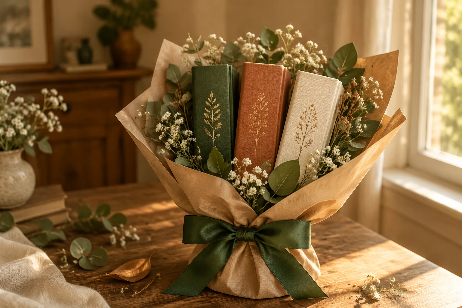 A story bouquet: three stories tied together, ready to be sent.