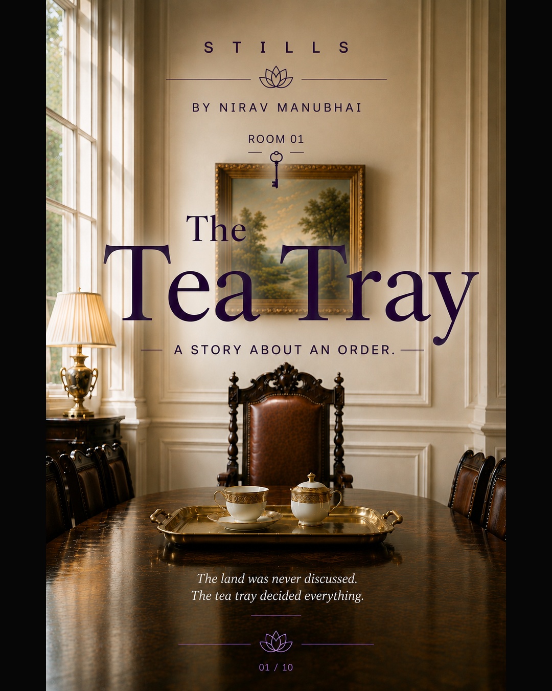 Cover of STILLS Room 01, The Tea Tray, showing a formal dining room and a tea tray on a long table.