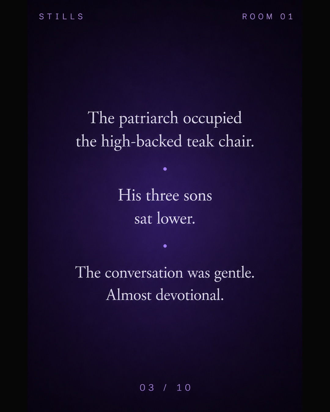 Text still describing the patriarch in the high-backed chair and his three sons seated lower.