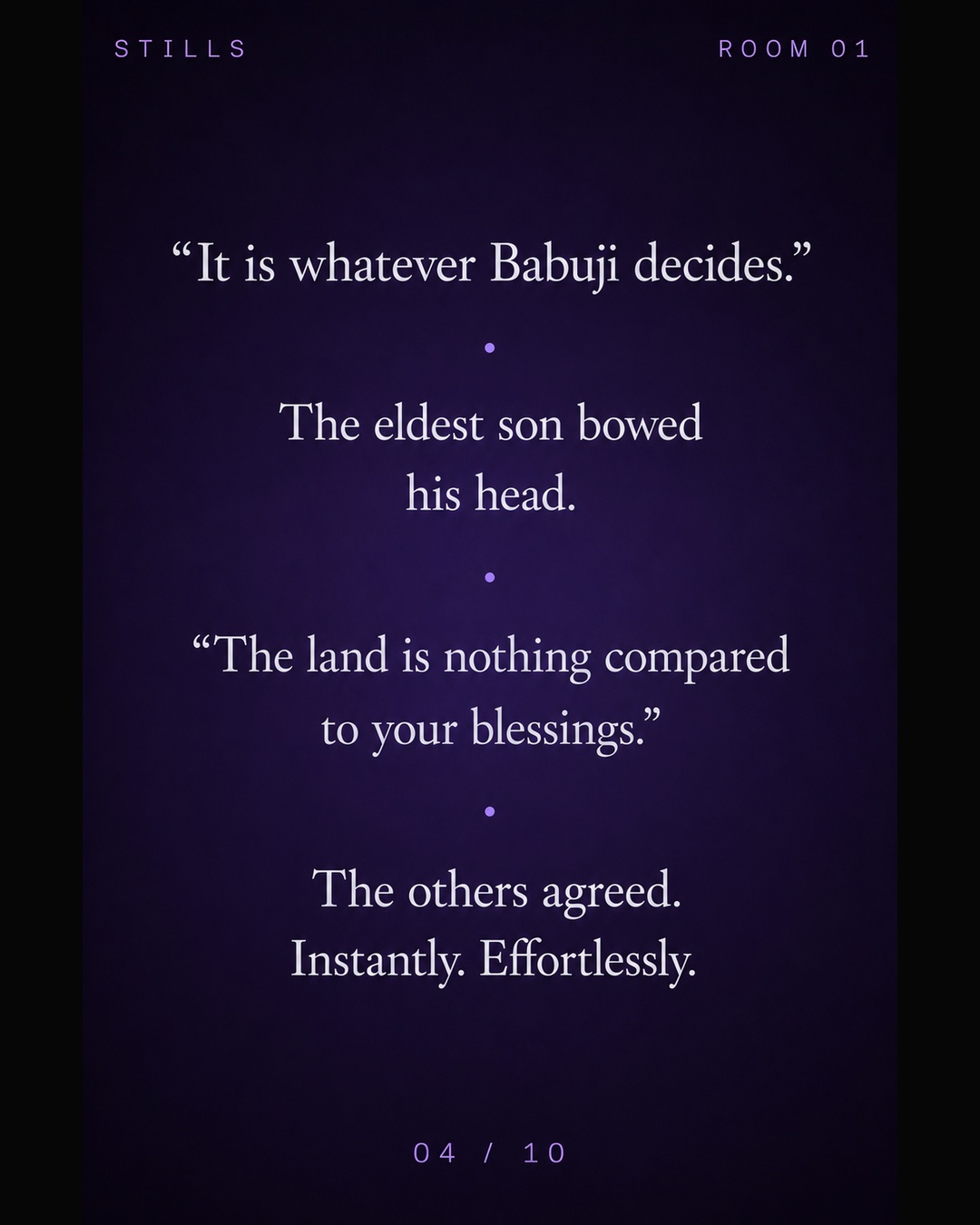 Text still in which the sons defer the land decision to Babuji.