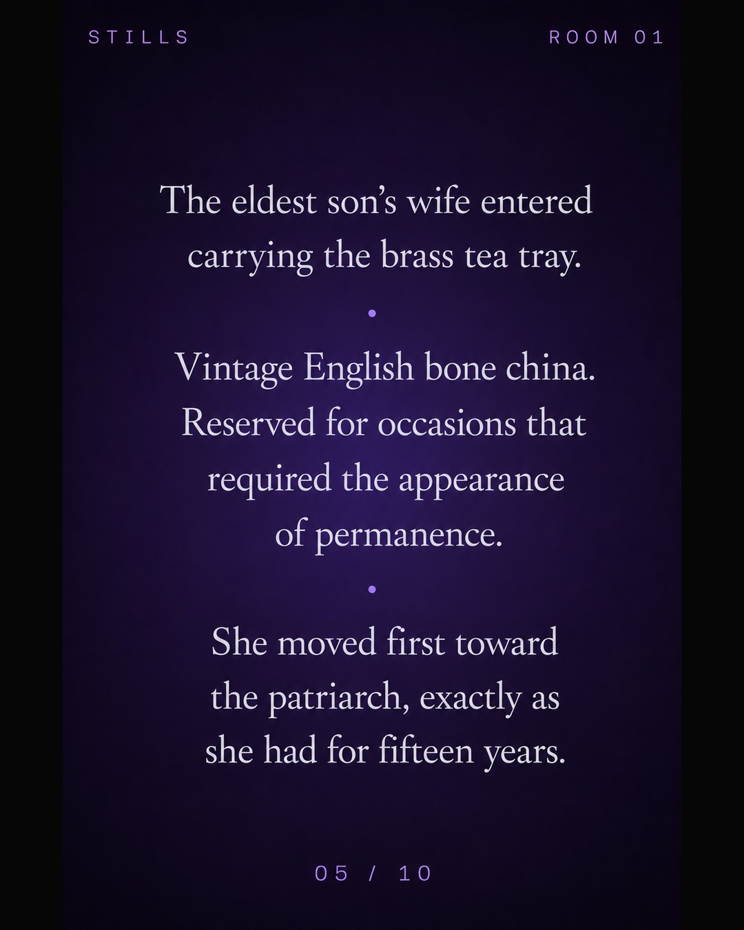 Text still describing the eldest son’s wife entering with the brass tea tray.