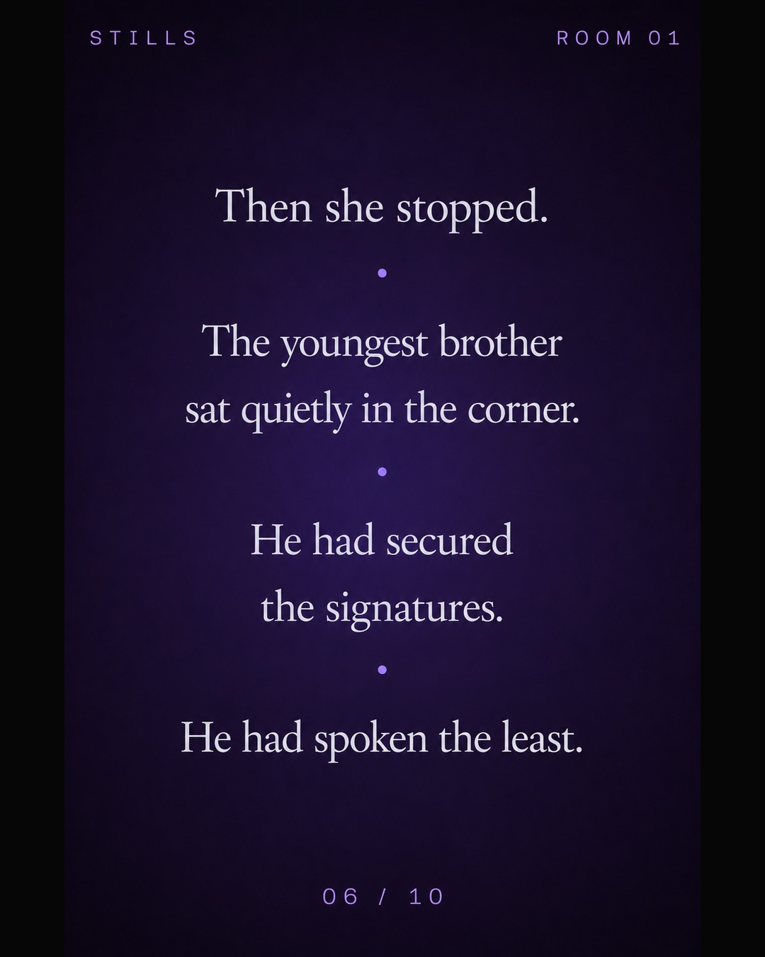 Text still revealing that she stops before serving the patriarch and notices the youngest brother.